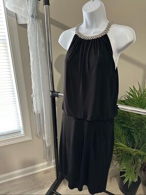 White House Black Market Black cocktail Dress with Beaded Neckline. Perfect!